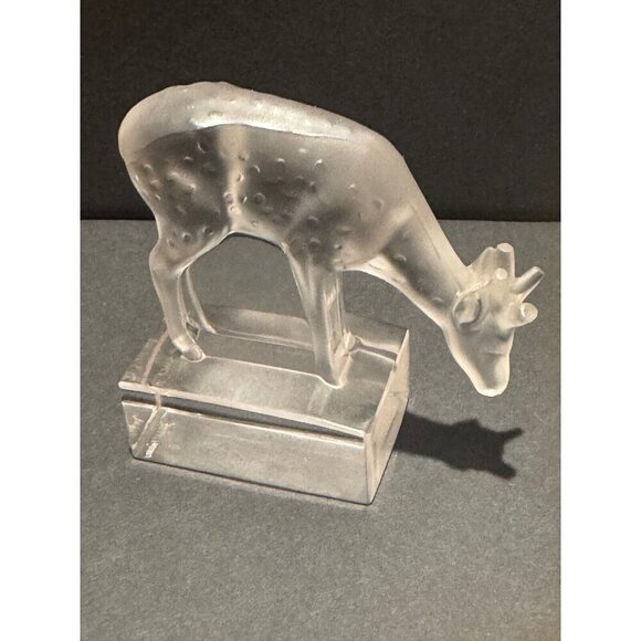 Lalique France Crystal Spotted Feeding Deer Art Glass Figurine Frosted 3" - Picture 2 of 5